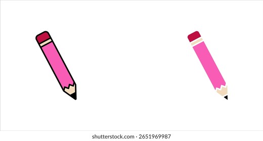Set pencil. Colored pencil icon, black pencil outline, black pencil silhouette. Vector illustration isolated on a white background for design and web.