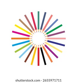 Conjunto de colores de lápiz en forma circular, concepto de regreso a la escuela. sobre fondo blanco, espacio de copia