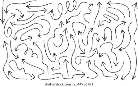 set of pencil doodle arrows, black arrows collection