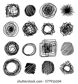 Set Of Pencil Doodle Borders. Hand Drawn Scribble Circle Frames Collection.