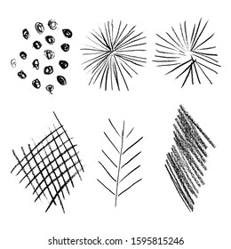 Set of pencil doodles, black on a white background. Texture of a pencil of different shapes.