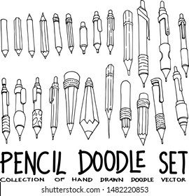 Set of Pencil Drawing illustration Hand drawn doodle Sketch line vector