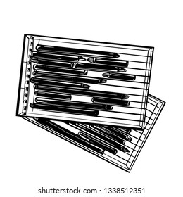 A set of pencil for drawing and painting in the case. illustration of pack full of crayon. Area for text. The concept of printing on fabric, stickers, children's clothes in the style.