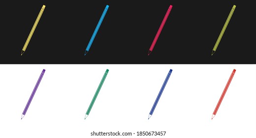 Set Pencil with eraser icon isolated on black and white background. Education sign. Drawing and educational tools. School office symbol. Vector.