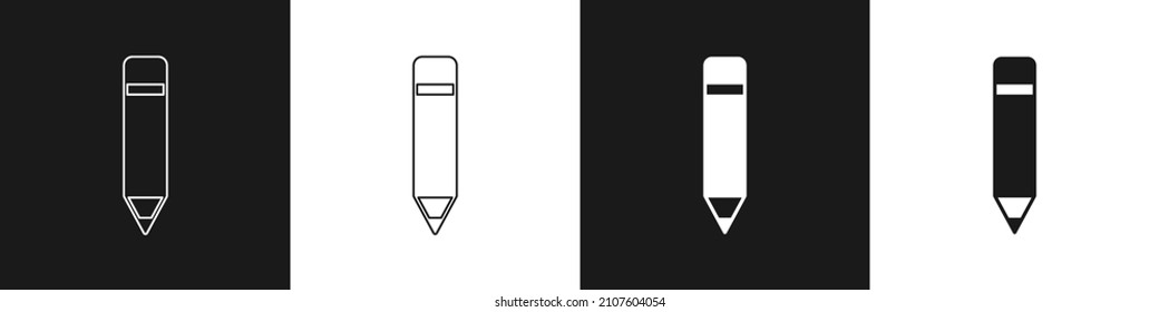 Set Pencil with eraser icon isolated on black and white background. Drawing and educational tools. School office symbol.  Vector