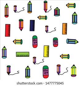 set pencil eraser ruler Vector Illustration