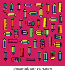 set pencil eraser ruler Vector Illustration
