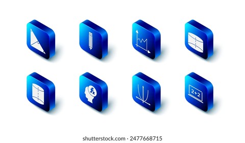 Set Pencil, Graph, schedule, chart, diagram, Geometric figure Cylinder, Chalkboard, Function mathematical symbol,  and Angle bisector of triangle icon. Vector