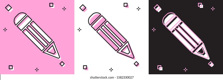 Set Pencil icon isolated on pink and white, black background. Education sign. Drawing and educational tools. School office symbol.  Vector Illustration