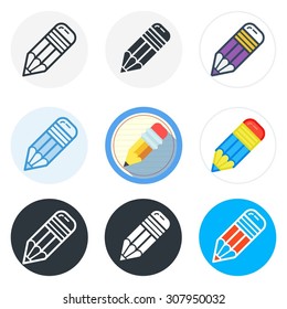 Set of pencil icons in different styles isolated on white background.