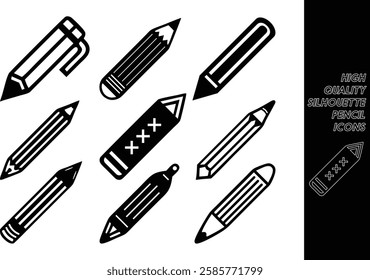 A set of pencil icons or various writing utensils