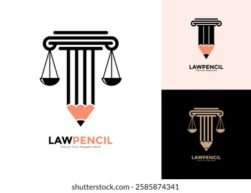 Set of pencil law Logo design vector. Suitable for education, law firm and legal symbol