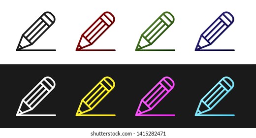 Set Pencil and line icon isolated on black and white background. Education sign. Drawing and educational tools. School office symbol.  Vector Illustration