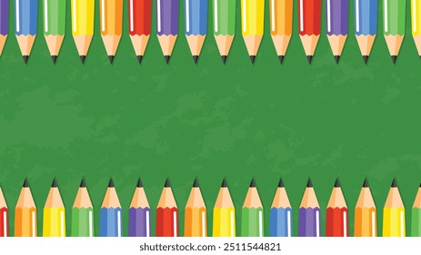 Un conjunto de lápiz sobre fondo de pizarra. Pizarra con juego de lápiz. Regreso a la escuela. Aislar la Ilustración vectorial.