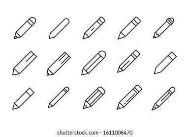 Set of pencil related vector line icons. Premium linear symbols pack. Vector illustration isolated on a white background. Web symbols for web sites and mobile app. Trendy design. 