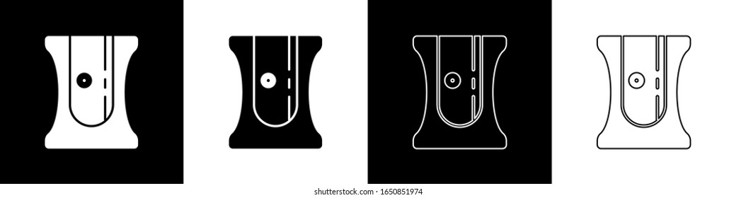 Set Pencil sharpener icon isolated on black and white background.  Vector Illustration