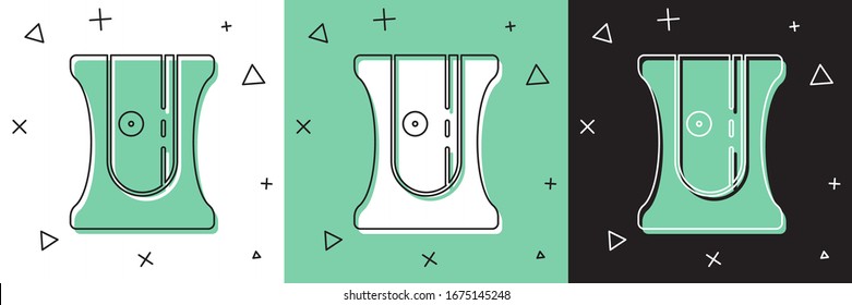 Set Pencil sharpener icon isolated on white and green, black background.  Vector Illustration