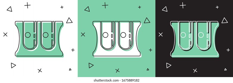 Set Pencil sharpener icon isolated on white and green, black background.  Vector Illustration