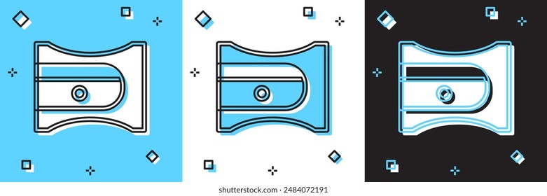 Set Pencil sharpener icon isolated on blue and white, black background.  Vector