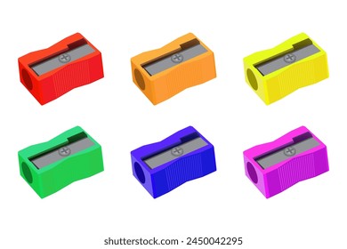 Set of pencil sharpener multicolor on white background. Vector illustration EPS 10.