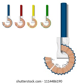 Set of pencil in the pencil sharpener on transparent background