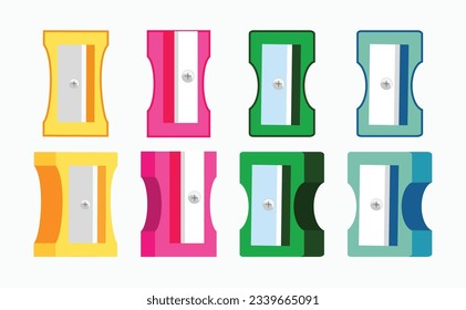 Set of pencil sharpener. School stationery icon set. 