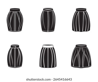 set of pencil skirt sketch icon silhouette vector illustration