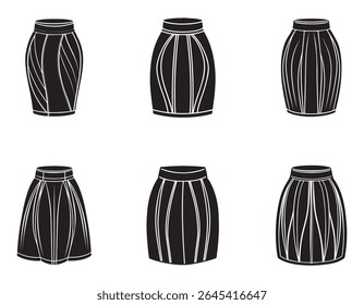 set of pencil skirt sketch icon silhouette vector illustration