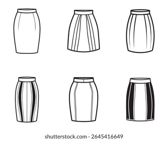 set of pencil skirt sketch icon silhouette vector illustration