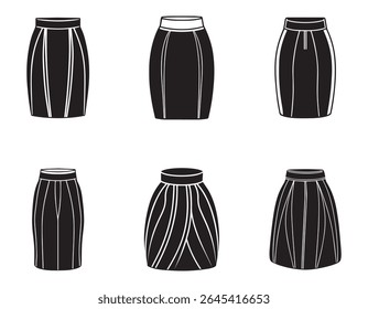 set of pencil skirt sketch icon silhouette vector illustration