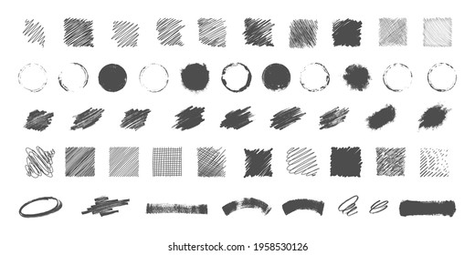 Set aus Bleistiftflecken, Grunge Textur.Set von Farbstreifen.Roller Bürsten .Tinte Füllfederschattierung .Vector.