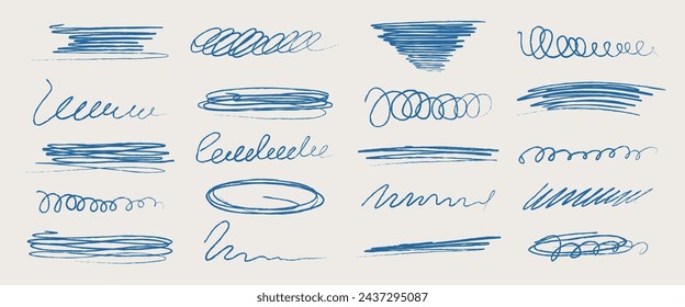 Satz von Bleistiftstrichen, Pinsel. Linien von Hand mit einem Pinsel gezeichnet. Unterstriche mit einem Karpfenmarker gezeichnet. Vektorgrafik.