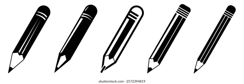 Set of Pencil template flat and line icons on transparent background, flat design vector illustration, office supplies concept