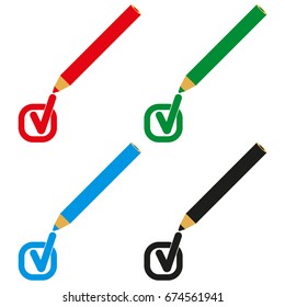 A set of pencil and a tick. Set