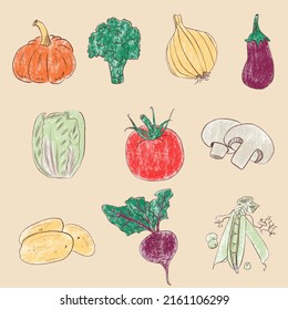 a set of pencil-drawn vegetables for education, printing, advertising, design, business