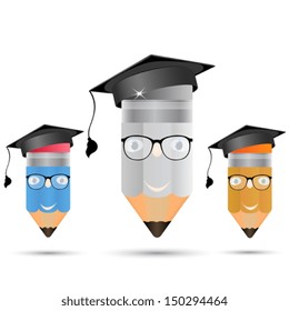 Set of pencils in glasses. The image of professors or alumni