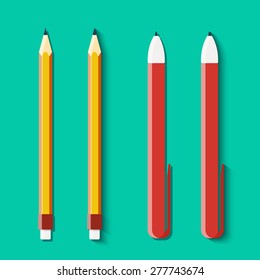 Set of pencils and handles in flat style. Vector illustration
