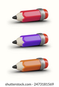 Set of pencils in horizontal position. Colored wooden objects with graphite core