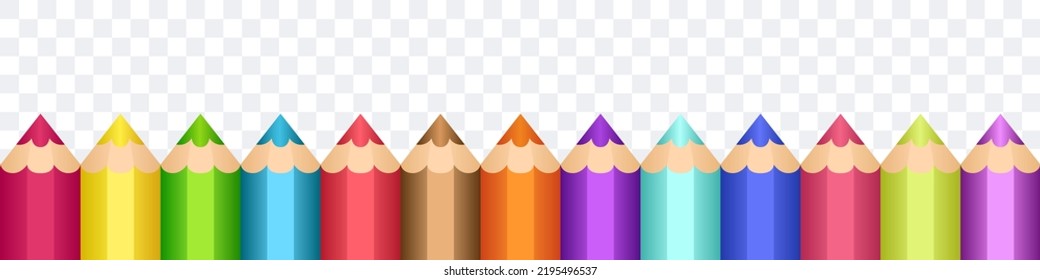 Set of pencils isolated on blank background. Multicolored pencils and a transparent background. Vector clipart.