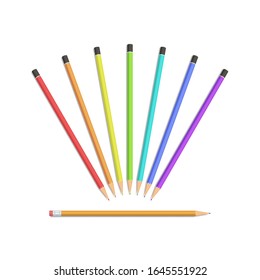 Set of pencils isolated. Сolored pencils. Pencil with eraser.