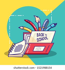 set pencils with notebook and folder vector illustration design