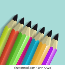 Set of pencils on blue background. Vector illustration