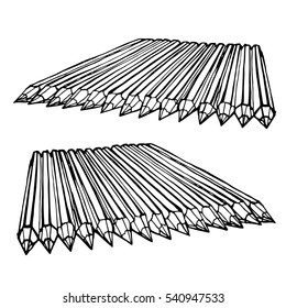 Set pencils on white background. Vector sketch illustration.