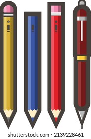 set of pencils and pens vector illustrator