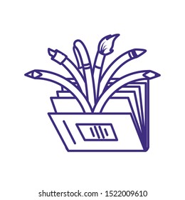 set of pencils with textbook supplies vector illustration design