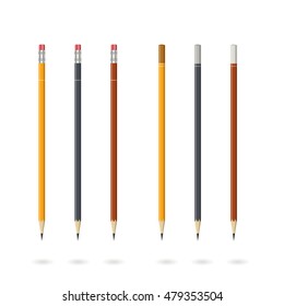Set of pencils various colors, isolated on white background, vector illustration