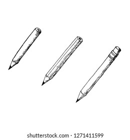 Satz Bleistifte. Vektorgrafik-Doodles. Einzige Objekte auf weißem Hintergrund. Handgezeichnet.