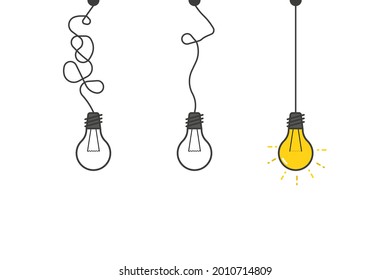 Eine Reihe von Pendant Glühbirnen mit einer Helligkeit. Gute Idee, flaches Design