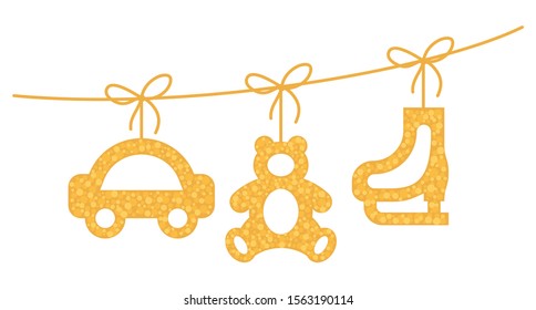 SET OF PENDANTS FOR DECORATION WITH IMITATION OF GOLDEN RHINES IN THE FORM OF CAR, BEAR, SKATES