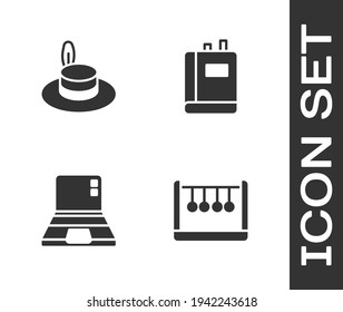 Indique el icono Pendulum, sombrero Man, laptop y libro. Vector